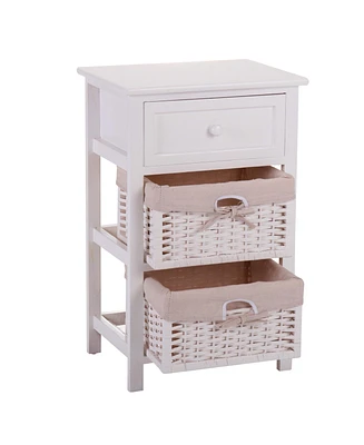 Simplie Fun Modern Nightstand with Large Drawer and Removable Baskets in White