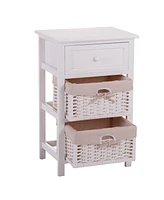 Simplie Fun Modern Nightstand with Large Drawer and Removable Baskets in White