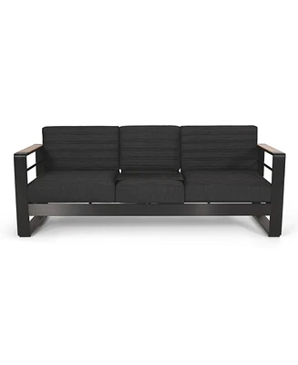 Simplie Fun Water-Resistant Aluminum Outdoor Sofa with Wood Composite Accents