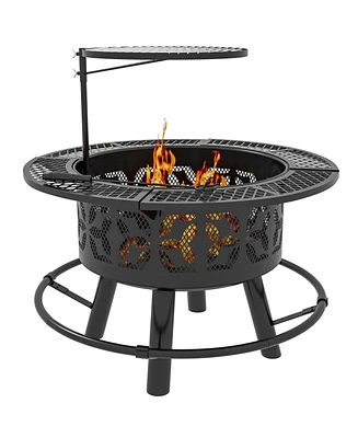 Outsunny Fire Pit Bbq Grill with Poker, Wood Burning Firepit,