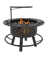 Outsunny Fire Pit Bbq Grill with Poker, Wood Burning Firepit, Black