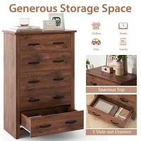 Costway 5 Drawer Chest Storage Dresser Tall Cabinet Organizer Bedroom Hallway