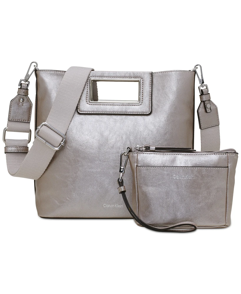 Calvin Klein Eira Metallic Convertible Crossbody with Webbed Strap