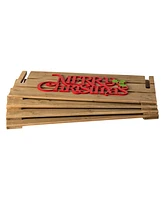 Glitzhome L Natural Wooden Merry Christmas Solid Wood Crate Tree Collar