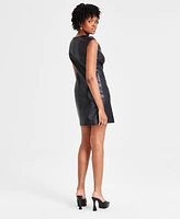 Bar Iii Women's Faux-Leather Cowl-Neck Dress, Created for Macy's