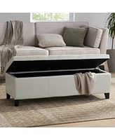 Glouster Storage Ottoman 51" Ivory Leather Wood, Large