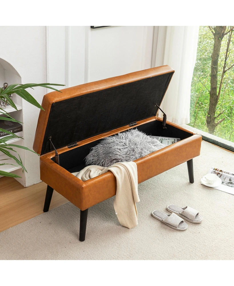 Simplie Fun Tufted Beige Storage Bench with Spacious Hidden Compartment