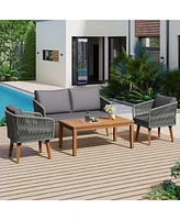 Simplie Fun Mid-Century Modern 4pc Patio Conversation Set with Washable Cushions