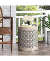 Modern Concrete Basket Weave Patio Side Table with No Assembly