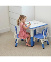 ECR4Kids Dry-Erase Square Activity Table with 2 Chairs, Adjustable, Grassy Green, 3-Piece