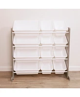 ECR4Kids 4-Tier Organizer with 12 Bins, Dark Natural/White, 1