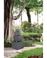 Streamdale Furniture 19.7x19.7x41.7" Gray Cement 4 Tier Block Water Fountain Outdoor