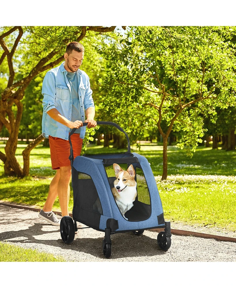 Streamdale Furniture Foldable Oxford Pet Stroller with Ventilation and Safety for Medium Dogs