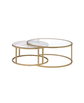 Simplie Fun Shanish Nesting Table Set (2Pc Pk) in Faux Marble & Gold