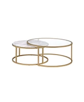 Streamdale Furniture Shanish Nesting Table Set (2Pc Pk) in Faux Marble & Gold