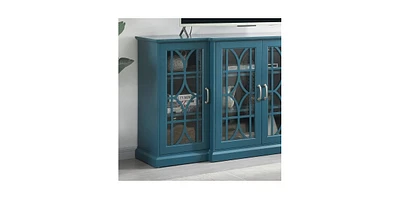 Simplie Fun 63" Tv Stand, Sideboard Buffet ,Storage Cabinet, Teal Blue