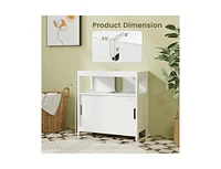 Slickblue Pedestal Sink Storage Cabinet with 2 Sliding Doors and U-shaped Cut-out-White