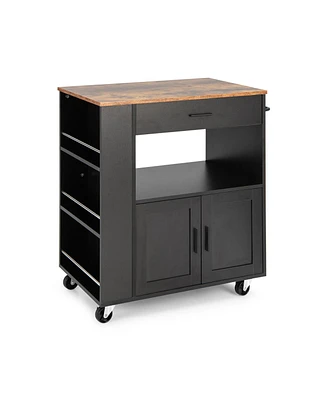 Slickblue Rolling Kitchen Trolley with 3 Spice Racks Drawer and Open Shelf-Black