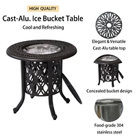 Elegant 21" Cast Aluminum Ice Bucket and Side Table