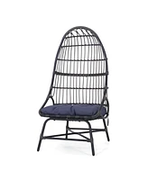 Modern Basket Chair Grid Design, Faux Rattan, Metal Frame, Cozy Comfort