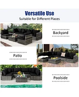 Costway 7PCS Patio Rattan Furniture Set Sectional Sofa Garden