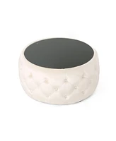 Simplie Fun Modern Glam Velvet Ottoman with Button-Tufted Stitch and Glass Top