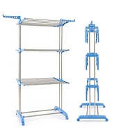 Slickblue 4-tier Folding Clothes Drying Rack with Rotatable Side Wings-Blue