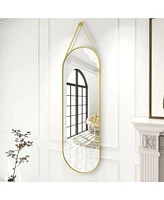 Homlux Oval Wall Mounted Mirror 16"x48" in Gold