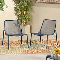 Stackable Matte Navy Blue Iron Chairs for Sun-Soaked Summer Days