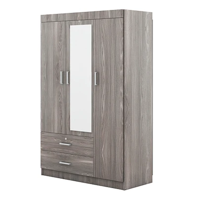 Simplie Fun 3-Door Mirror Wardrobe with shelves, Gray