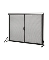 Matte Black Modern Iron Fireplace Screen with Access Doors