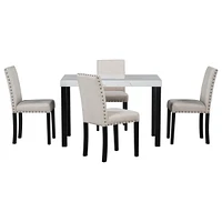 Elegant 5-Piece Wood Dining Table Set with Marble-Inspired Surface