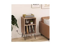 Slickblue Record Player Stand with Charging Station for Living Room Bedroom