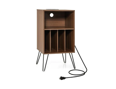 Slickblue Record Player Stand with Charging Station for Living Room Bedroom