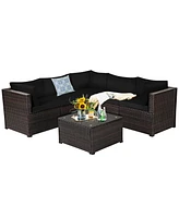 Costway 6PCS Patio Rattan Furniture Set Sectional Cushioned Sofa Deck