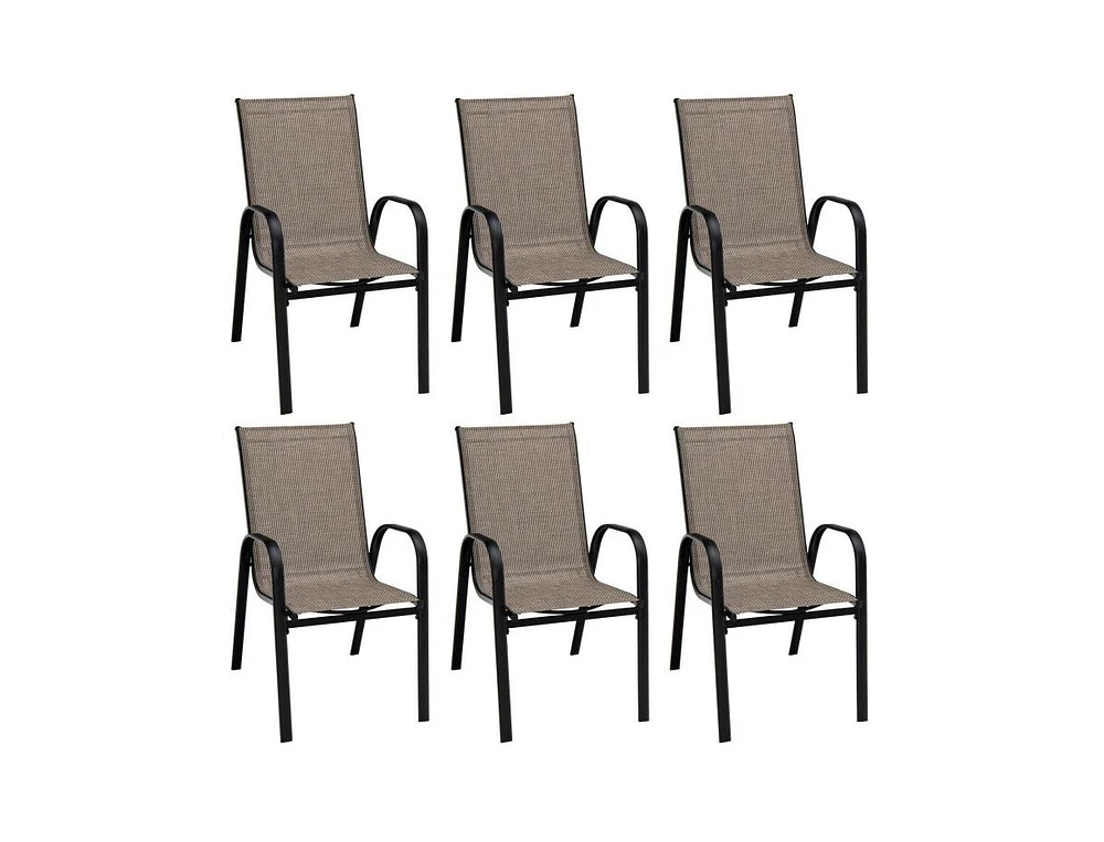 Slickblue 6 Pieces Patio Stackable Dining Chairs with Curved Armrests and Breathable Fabric