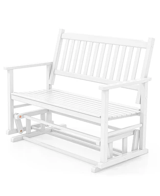 Slickblue 2 Seats Outdoor Glider Bench with Armrests and Slatted Seat-White