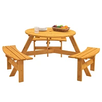 6-Person Circular Wooden Picnic Table - Natural