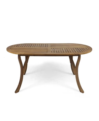 Simplie Fun Elegant Oval Acacia Wood Table with Teak Finish for Outdoor Patios