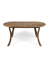 Simplie Fun Elegant Oval Acacia Wood Table with Teak Finish for Outdoor Patios