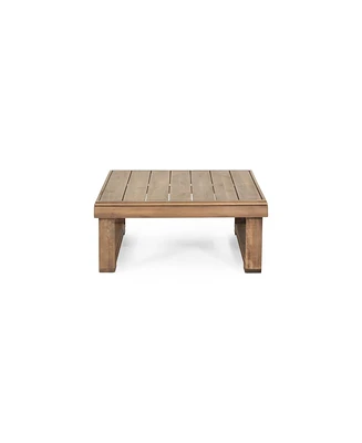Simplie Fun Rustic Acacia Wood Coffee Table with Sled Legs and Slat Paneling