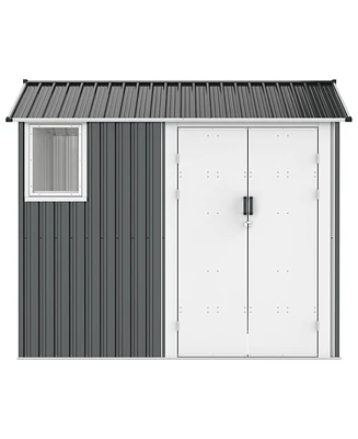 Simplie Fun 8x6 Ft Reinforced Steel Shed with Floor Frame for Storage and Protection