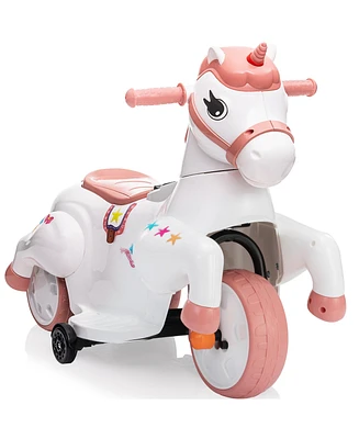 Simplie Fun Unicorn stroller, Electric Toy Bike with Training Wheels for Kids 3-6,Pink