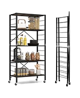 Slickblue 5-Tier Foldable Shelving Unit with Detachable Wheels and Anti-Toppling System