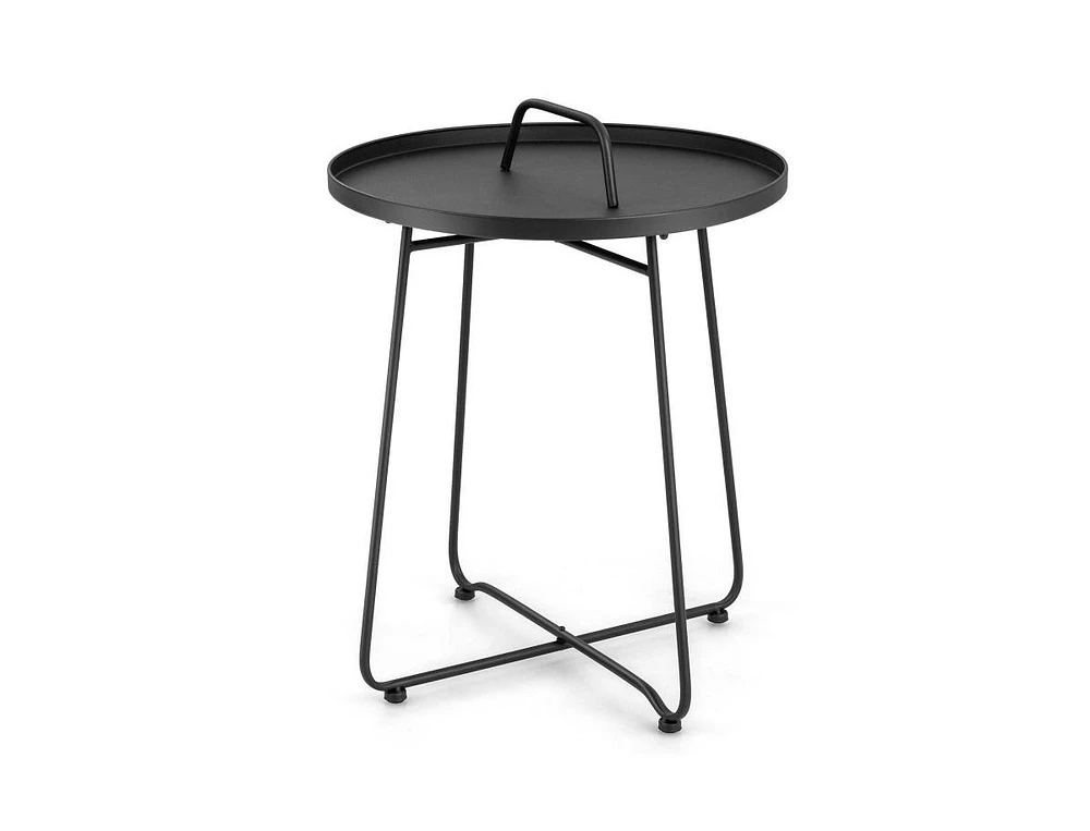 Slickblue Outdoor Metal Patio End Side Table Weather Resistant with Handle