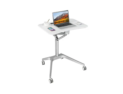 Slickblue Mobile Standing Laptop Desk with Tablet Holder and 4 Rolling Casters-White