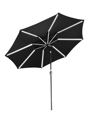 10ft Solar Power Led Patio Umbrella Market Parasol Pool Sunshade Tilt with Crank