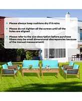 Costway 8PCS Patio Rattan Furniture Set Acacia Wood Cushioned Sofa