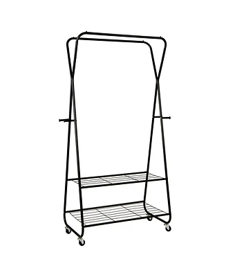 Slickblue Heavy Duty Clothes Rack on Wheels with Shelves-Black