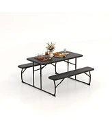 Slickblue Indoor and Outdoor Folding Picnic Table Bench Set with Wood-like Texture